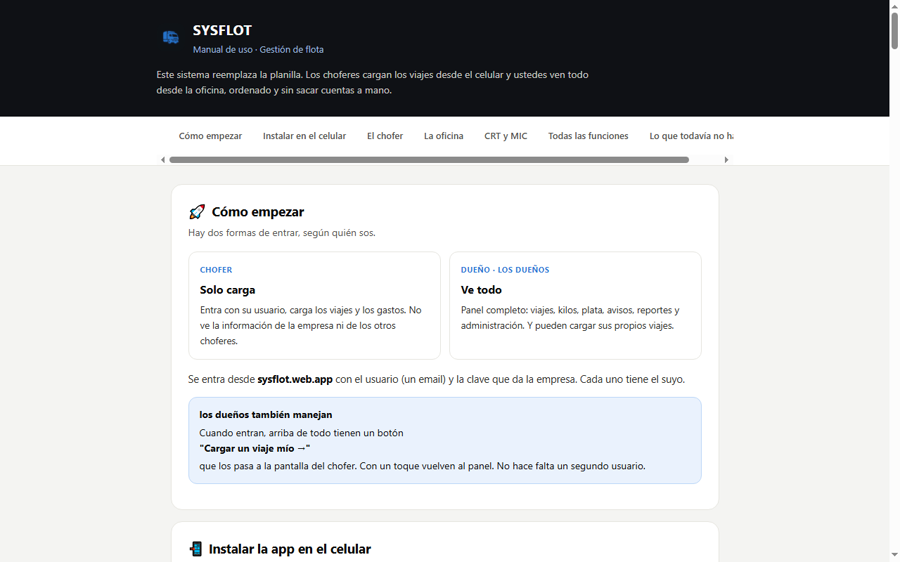 Pantalla del sistema SysFlot